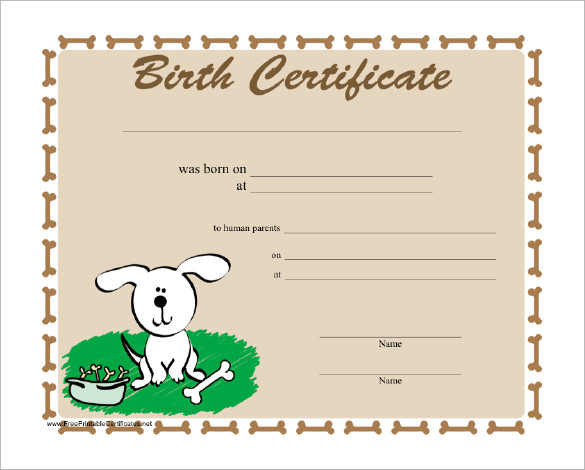 dog birth certificate free download in word format