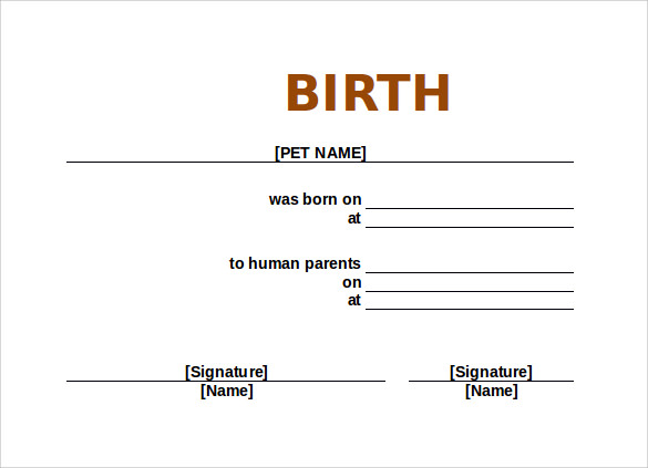 pet birth certificate word template free download