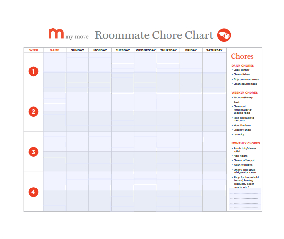 Monthly Chore Chart Template Excel