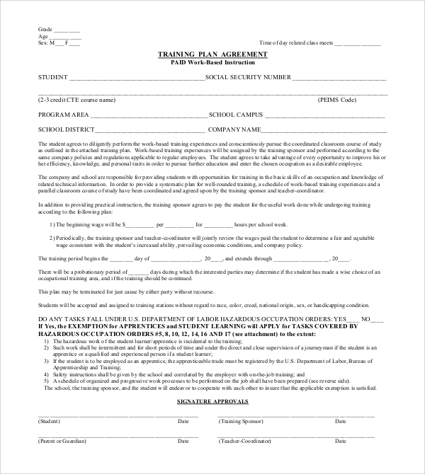 training plan agreement template1