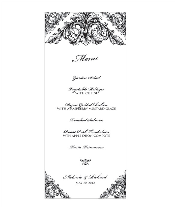 wedding menu templates for microsoft word