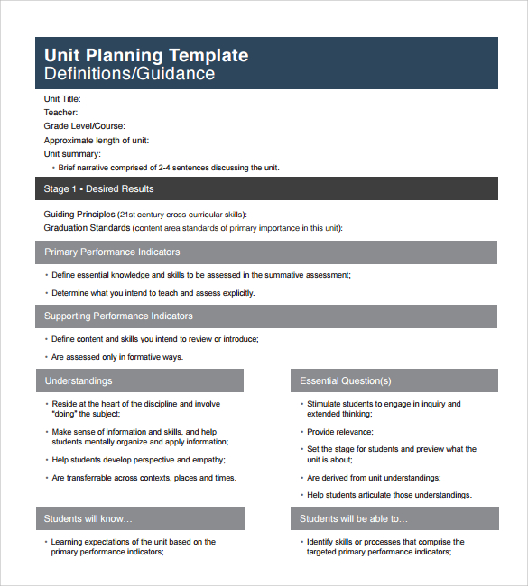 Business Plan Template For A Business Unit Sample Unit Plan Template PDF