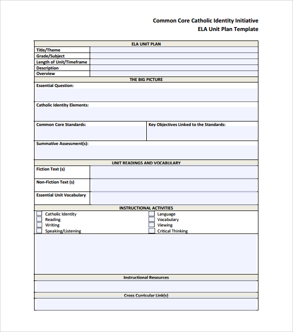 12 Sample Unit Plan Templates to Download for Free Sample Templates