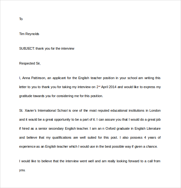 13 Sample Thank You Letters After Phone Interview Doc Pdf