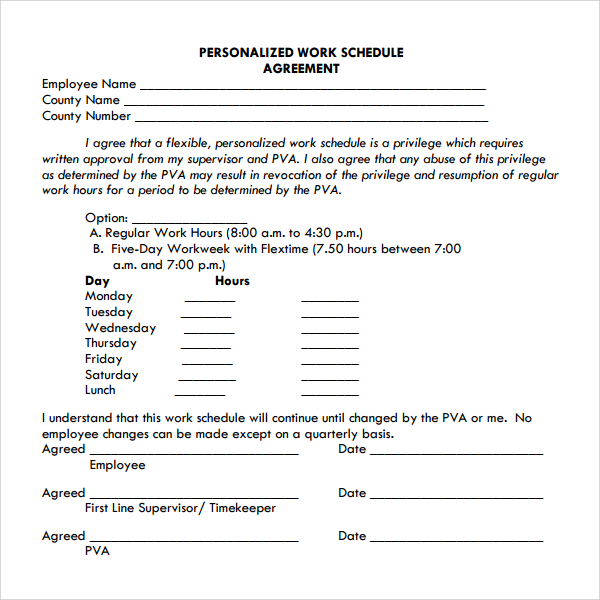 personalised work schedule agreement template1