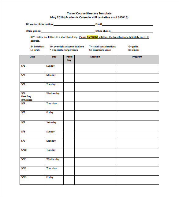 Free Printable Itinerary Template