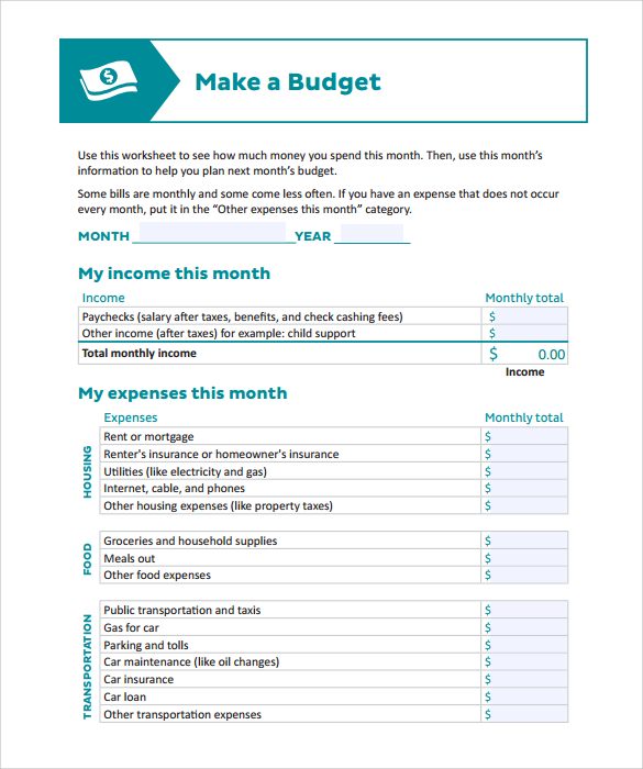 budget template printable