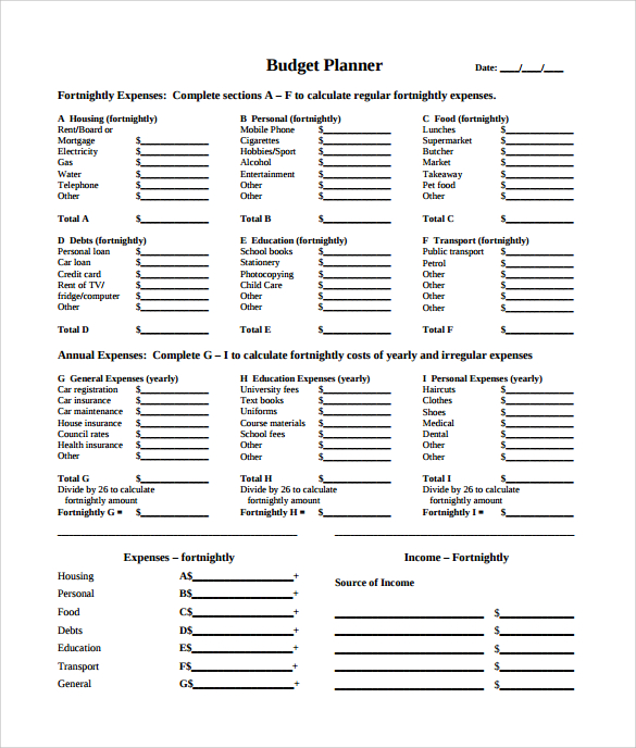 free printable personal budget template