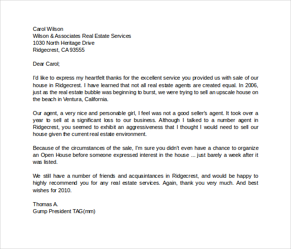 personal recommendation letter for house agent1