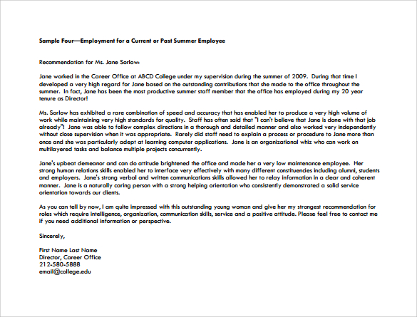 Professional Personal Reference Letter