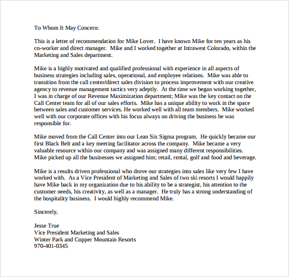 Personal Reference Letter For Coop Board