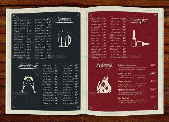 fabulous bar menu template