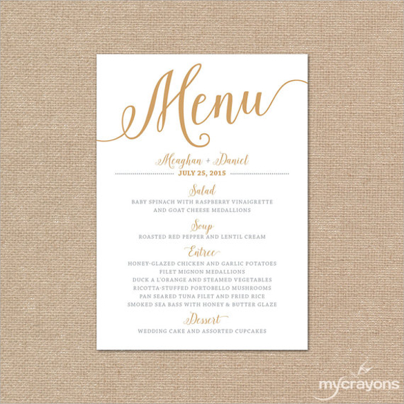 sample gold wedding menu card