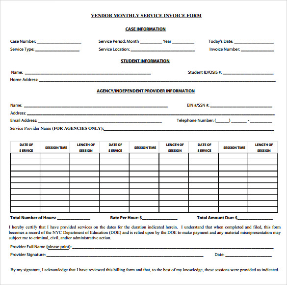 vendor service invoice template