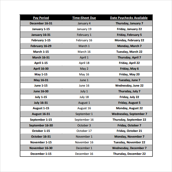 sample monthly schedule template 1