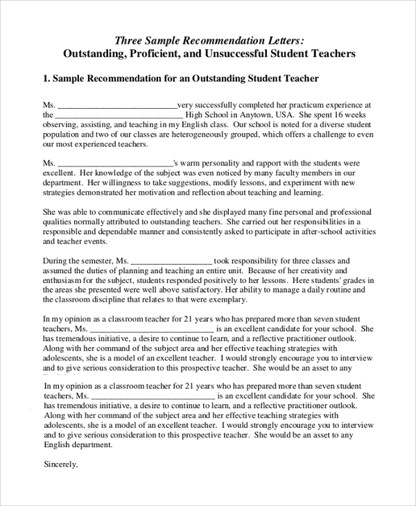 teacher recommendation resume template