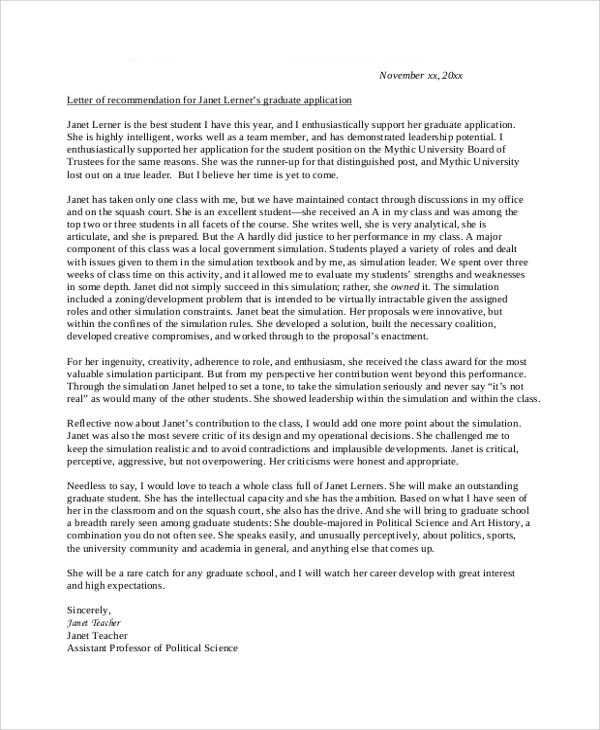 Letter Of Recommendation For Graduate Program from images.sampletemplates.com