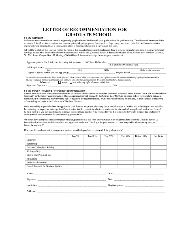 38+ Sample Letters of Recommendation for Graduate School | Sample Templates