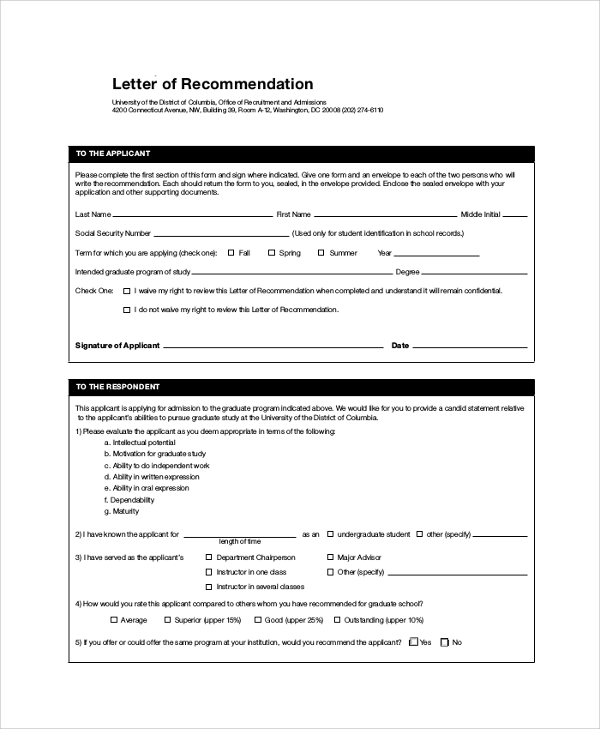 application letter of recommendation for graduate school