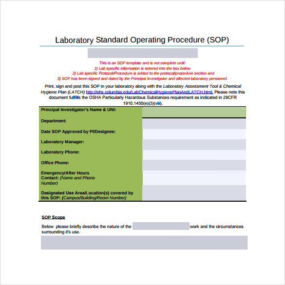 laboratory sop template