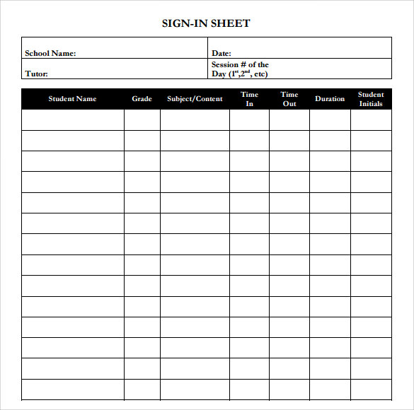 editable printable sign in sheet