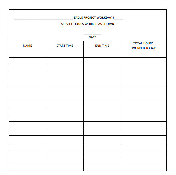 project sign in sheet
