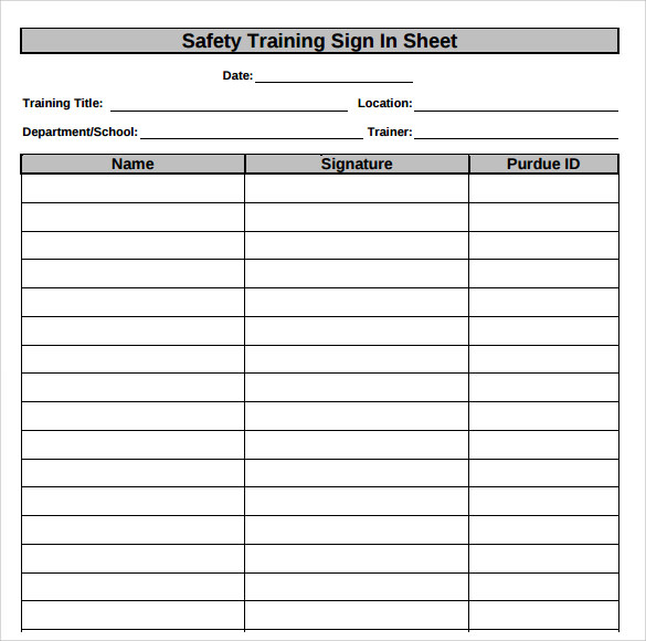 safety training sign in sheet