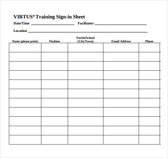 training sign in sheet