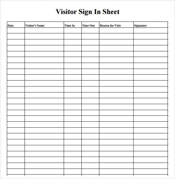 visitor sign in sheet template