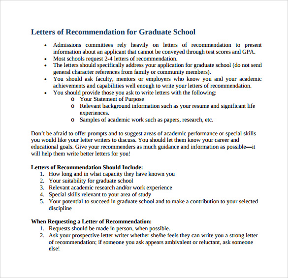 steps for letter of recommendation for graduate school