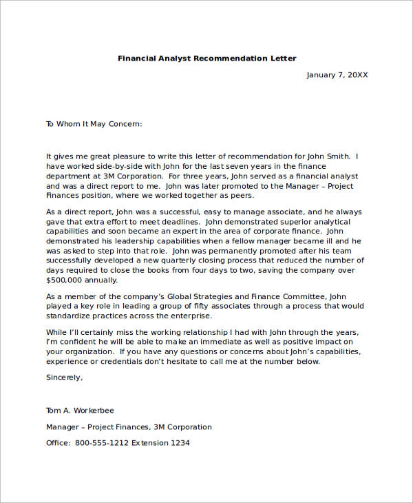 financial analyst recommendation letter1