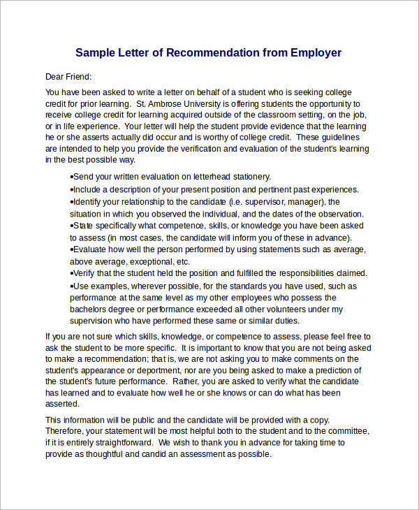 Free 14 Sample Recommendation Letters For Employment In Pdf Google Docs Microsoft Ms Word Apple Pages