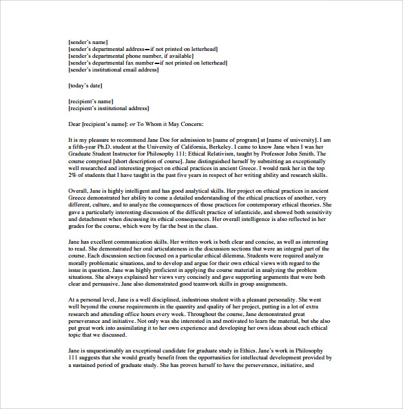 sample letter of recommendation for student from proffesor