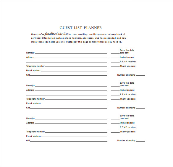 wedding guest list planner free