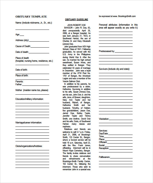obituary template guidelines