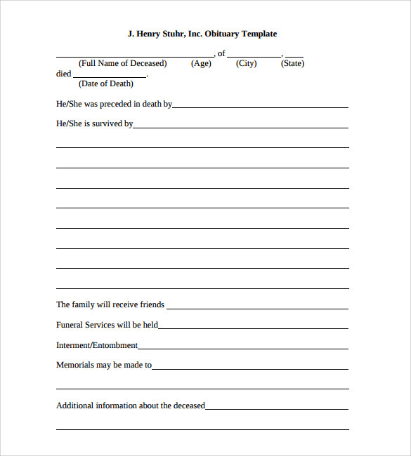 short obituary template