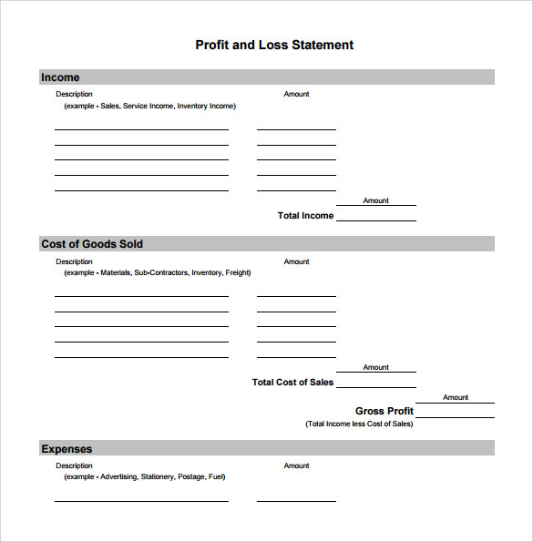 profit and loss statement template fillable