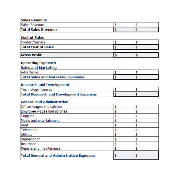 profit and loss google sheets template