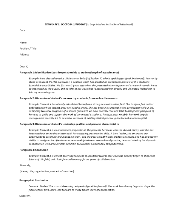 letter of recommendation for doctoral student