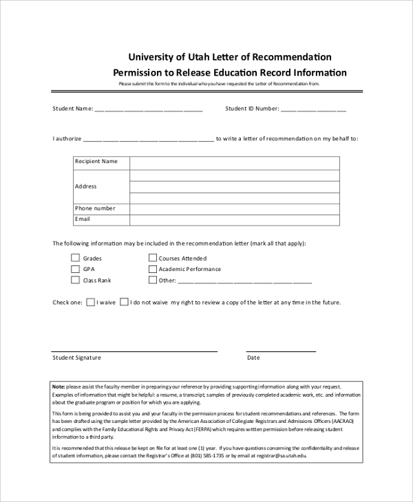 letter of recommendation for university student