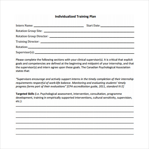individual training plan template