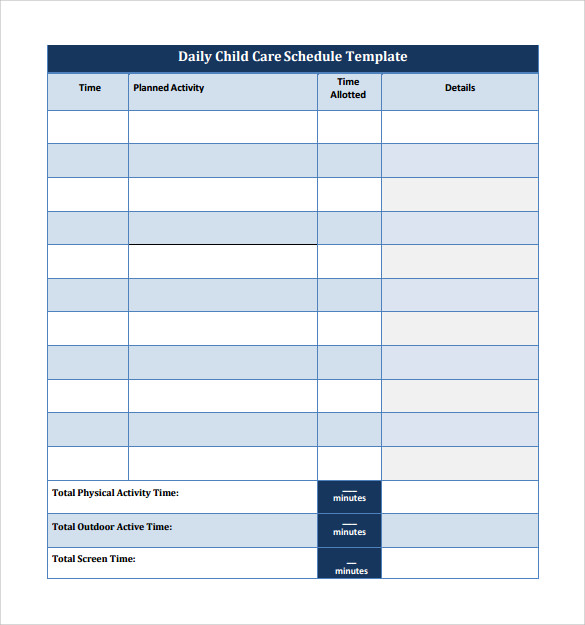 infant daycare daily schedule template