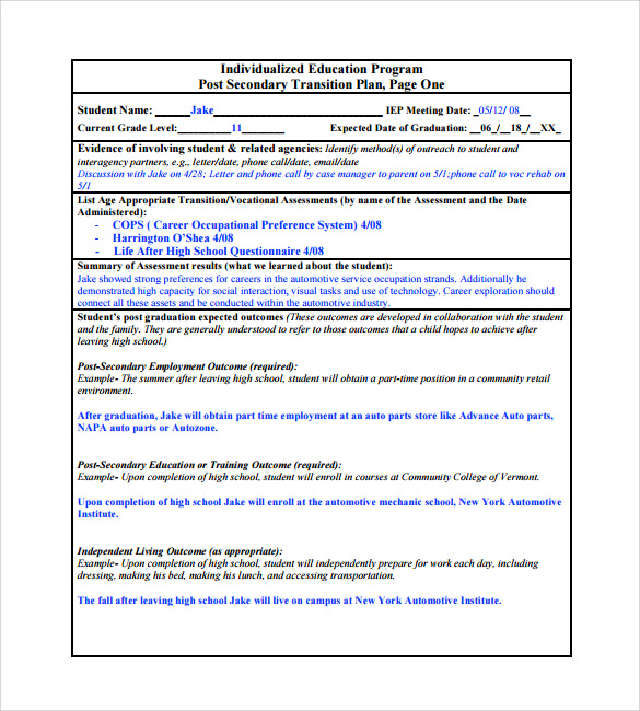 individual transition plan template 