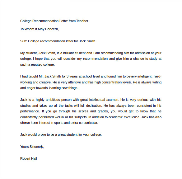 FREE 20  College Recommendation Letter Templates in PDF MS Word Pages