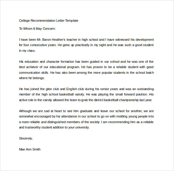 FREE 20 College Recommendation Letter Templates In PDF MS Word Pages