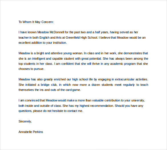 Reference Letter For Student Pdf