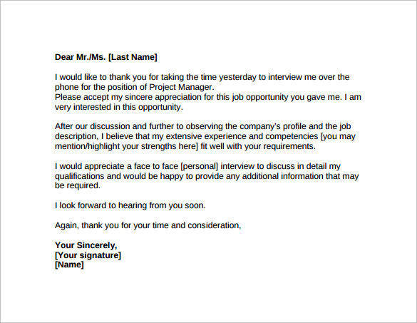 Thank You Letter After A Phone Interview from images.sampletemplates.com