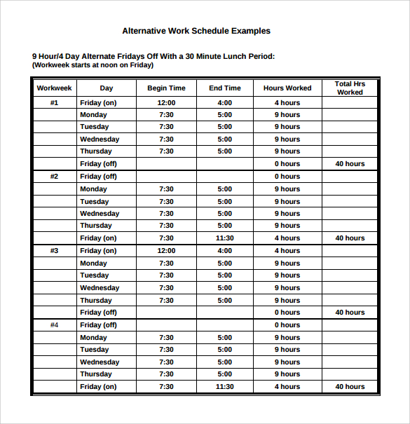 alternative work schedule template