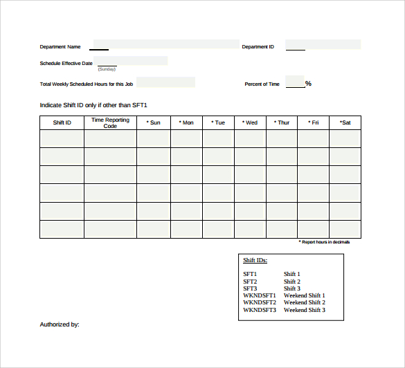 Work Schedule Form Template