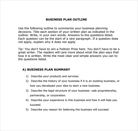 give a standard business plan outline